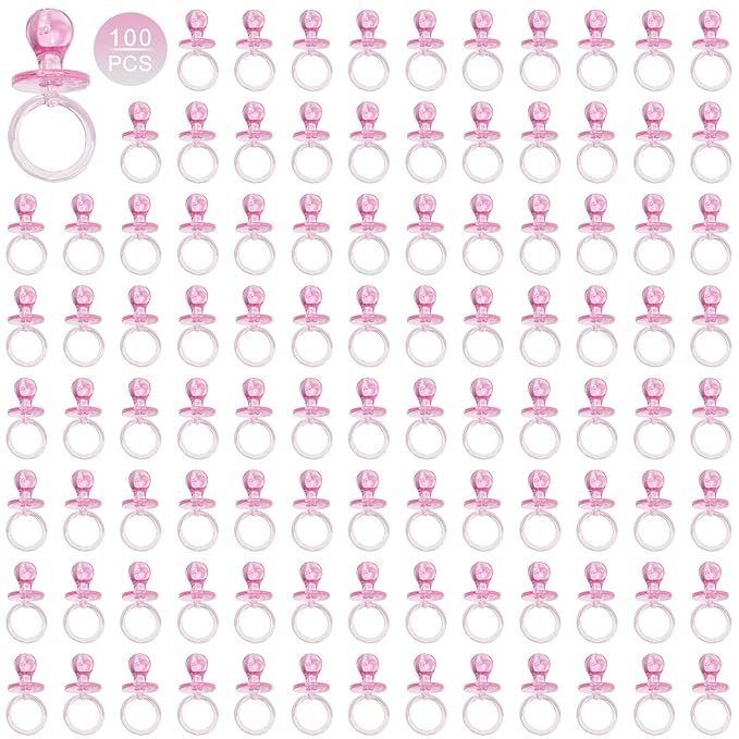 100 Pieces 2.75 Inch Plastic Pacifier for Baby Shower, Baby Shower Pacifier for Gender Reveal Party Decoration DIY Birthday Party Gift (Pink)