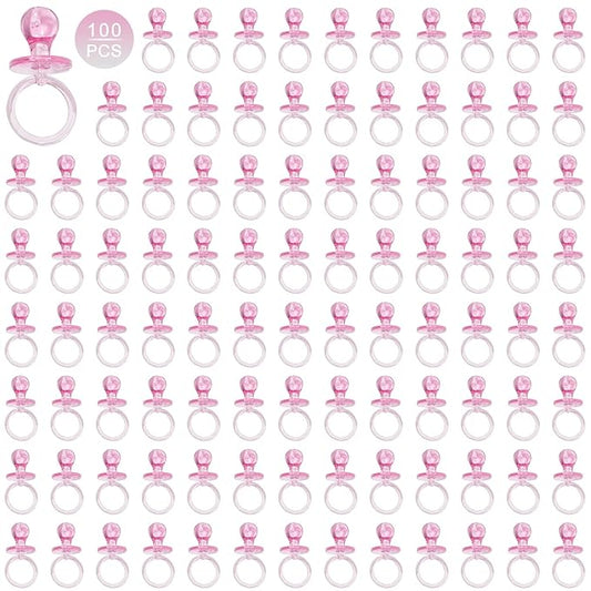 100 Pieces 2.75 Inch Plastic Pacifier for Baby Shower, Baby Shower Pacifier for Gender Reveal Party Decoration DIY Birthday Party Gift (Pink)