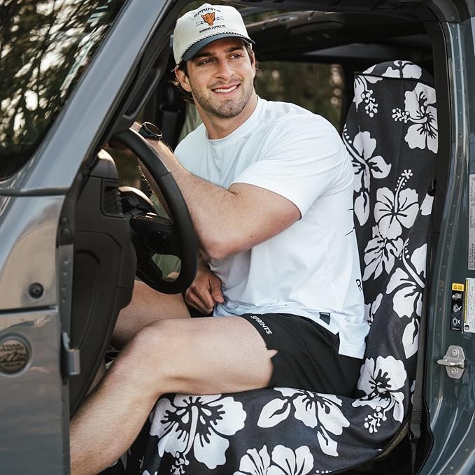 Sprints Athletic Running Towel, Full-Sized, Car Seat Cover - Performance Microfiber (Flex on the Beach - Black)