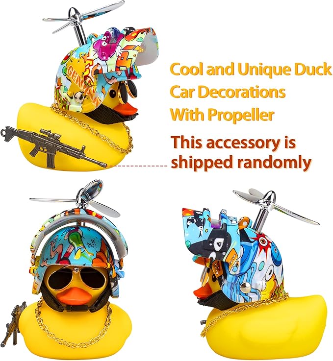 wonuu Rubber Yellow Duck Car Ornaments Cool Duck Car Dashboard Decorations with Propeller Helmet Sunglasses (Underwater World-Yellow G)