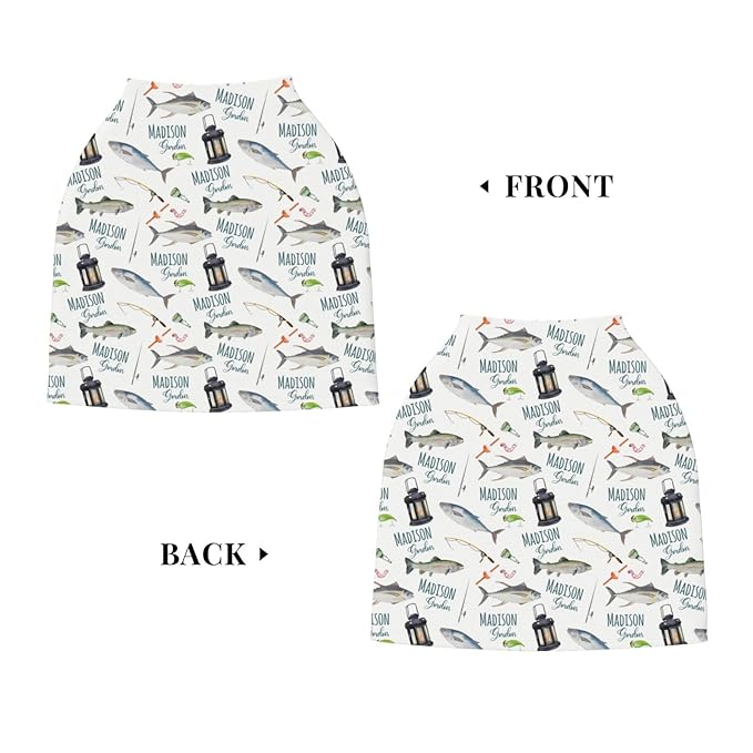 Personalized Baby Car Seat Cover for Boys Girls, Custom Nursing Covers for Breastfeeding with Name, Fishing Infant Stroller Cover, Baby Carseat Canopy for Newborn, Multiuse Car Seat Canopies