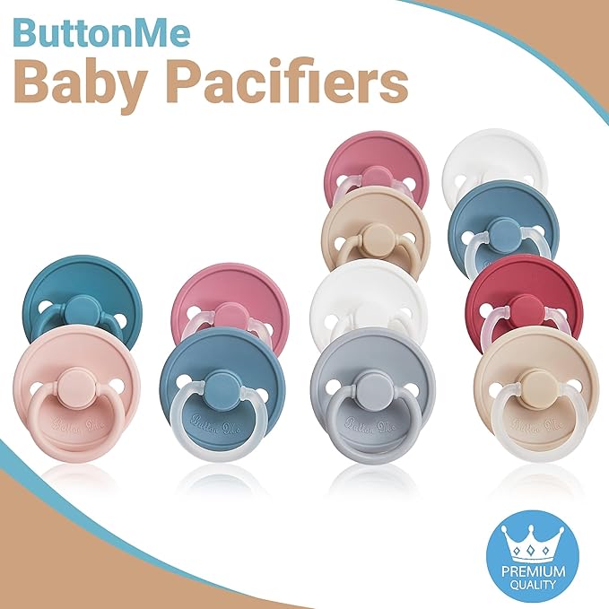 ButtonMe Premium Soft Silicone Pacifiers 6-18 Months BPA Free Baby Pacifier - 2-Pack of Comfortable & Stylish Baby Pacifiers 6-18 Months for Baby Boy & Girl - Hospital-Grade Silicone Baby Pacifiers
