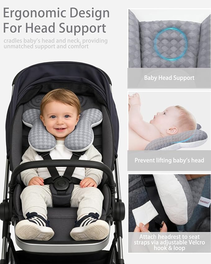 KAKIBLIN Baby Travel Pillow, Baby Neck Pillow for Car Seat, U-Shaped Head and Neck Support for Stroller Pushchair, Soft Cooling Breathable Infant Head Pillow for Newborn Toddler