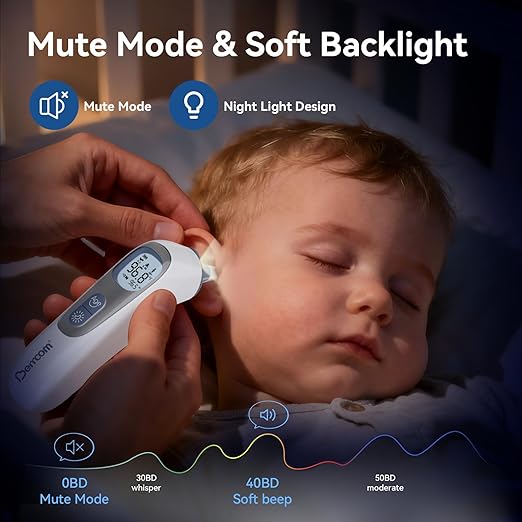 Berrcom Ear Thermometer with Heated Tip & Age Precision, Fever Alarm with Mute & Night Light, Includes 21 Probe Covers & Storage Box, Accurate Digital Ear Thermometer for Adults, Kids and Babies
