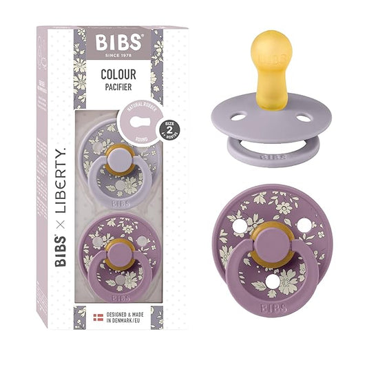 BiBS Liberty Pacifier 2-Pack, BPA Free Pacfiers with Natural Latex Round Nipple, Made in Scandinavia, Size 2 (6-18 Months), Capel Fossil Grey
