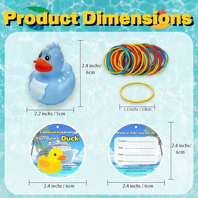 Cruise Ducks 160-Piece Adventure Kit: 50 Assorted Rubber Ducks, 50 Cruise Ship Tags & 60 Bands for Hiding Games, Bath Toys, Pool Fun, or Collectible Decor