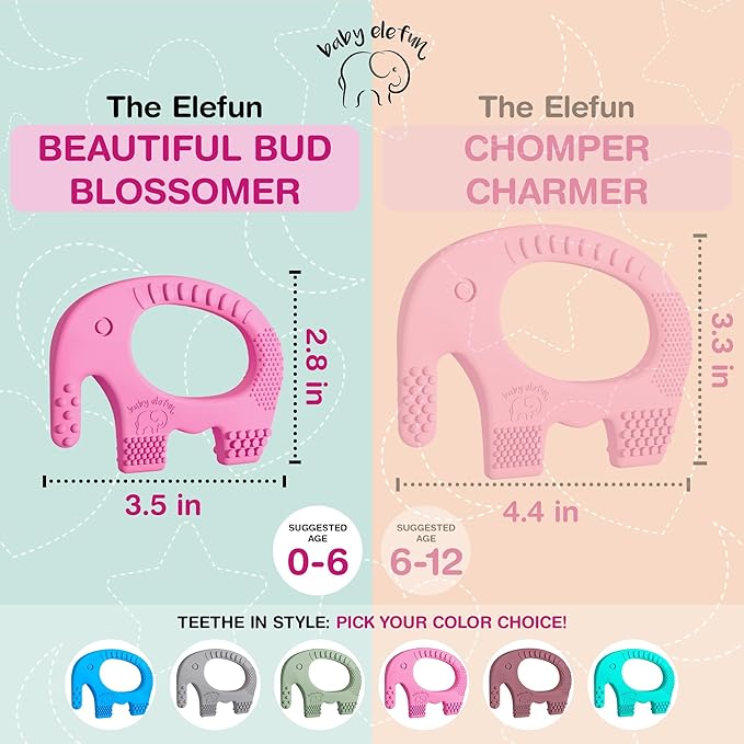 Elefun Baby Teether Pack - Gift 6 Months Blissful Teething Relief - Infant Teethers 0 to 6 Month Baby Shower Gift Set - Safe Silicone Soothing Rings Developmental Infant Chew Toys