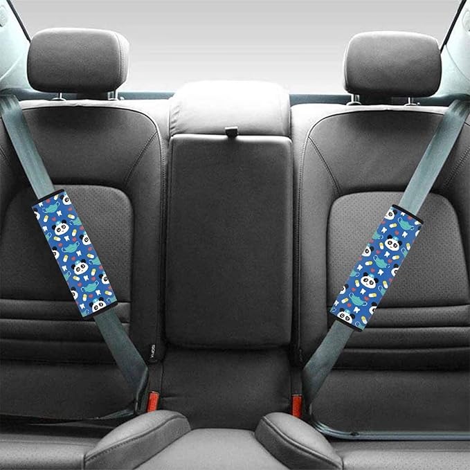 Panda Car Seat Strap Pads Blue Shoulder Strap 4 Pieces Seat Belt Cushion Universal Seatbelt Covers for Adult Women Breathable Soft Seat Strap Pads Vehicle Accessories Decor