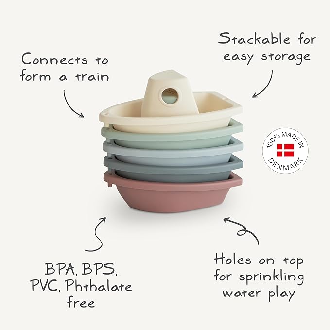 mushie Stackable Bath Boats Toy (Original) | Floating Bathtub Toys for Baby & Toddler, Set of 5 | Made in Denmark