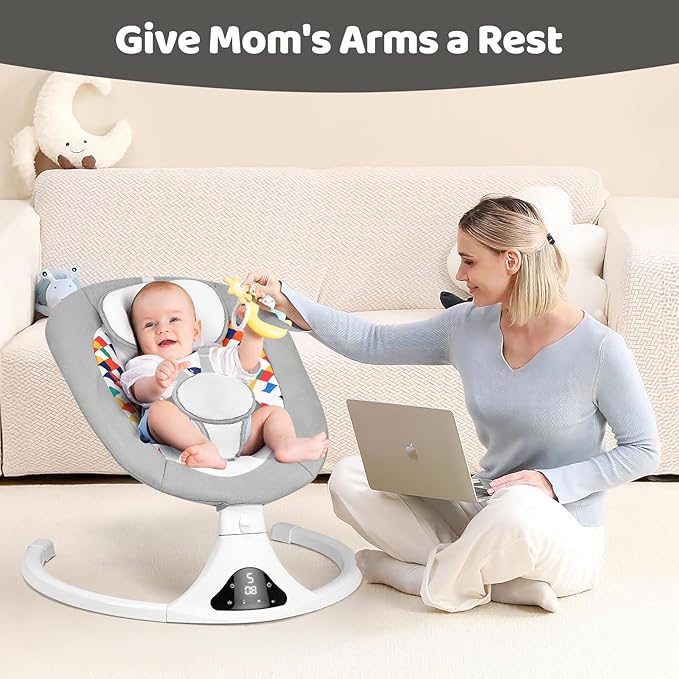 Baby Swing for Infants, Bluetooth Infant Swing with Remote Control, Portable Baby Swings with 5 Speeds, 5 Point Harness Belt, Modern Design for Newborn (Max 20 lbs Gray)