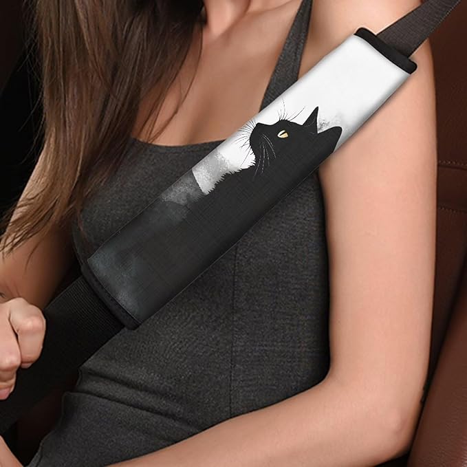 Car Seat Belt Pads Black Cat Automotive Seat Belt Pads Seat Belt Neck Protector Seat Belt Shoulder Pads Car Seat Belt Cover 2 Pack Seat Belt Cover Auto Seat Belt Cover Seatbelt Shoulder Pad