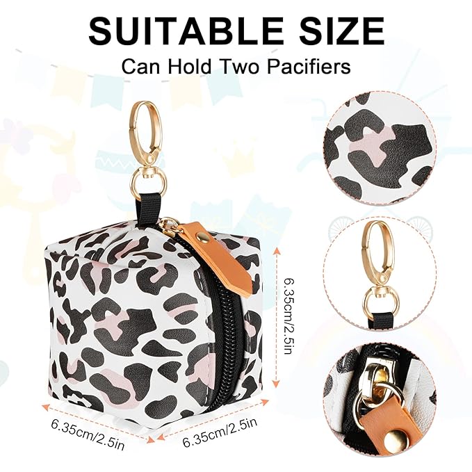 Accmor Baby Pacifier Case with Clip, Baby Pacifier Holder Pouch Box for Diaper Bag, Holds 2 Pacifiers for Travel Outdoor Activities, Small Baby Utensils,Black Leopard