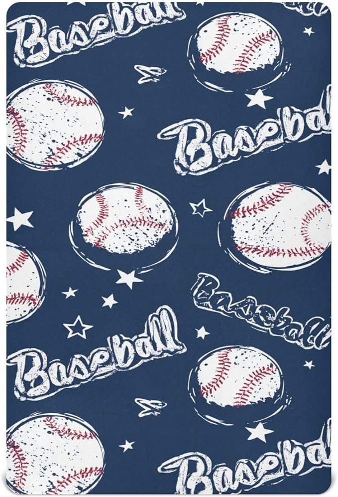 Baby Crib Sheet Star Baseball Sport Crib Mattress for Boys and Girls Playard Sheet Soft Breathable Fitted Baby Mattress Cover 52x28in