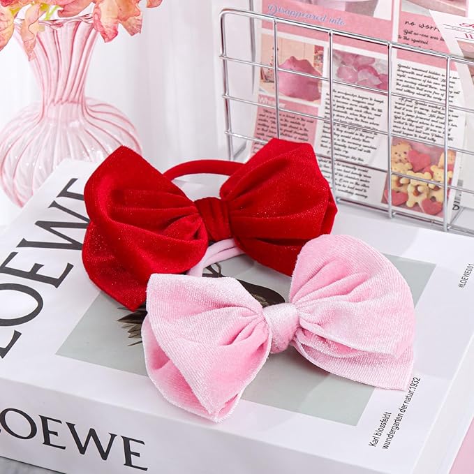 YanJie HAIRBAND 2.5 Count - Nylon, Velvet - Hair Styling, Securing Hair - For Baby Girls - Valentine's Day - Handmade, Soft, Stretchy, Red Pink - 1 Piece/Set