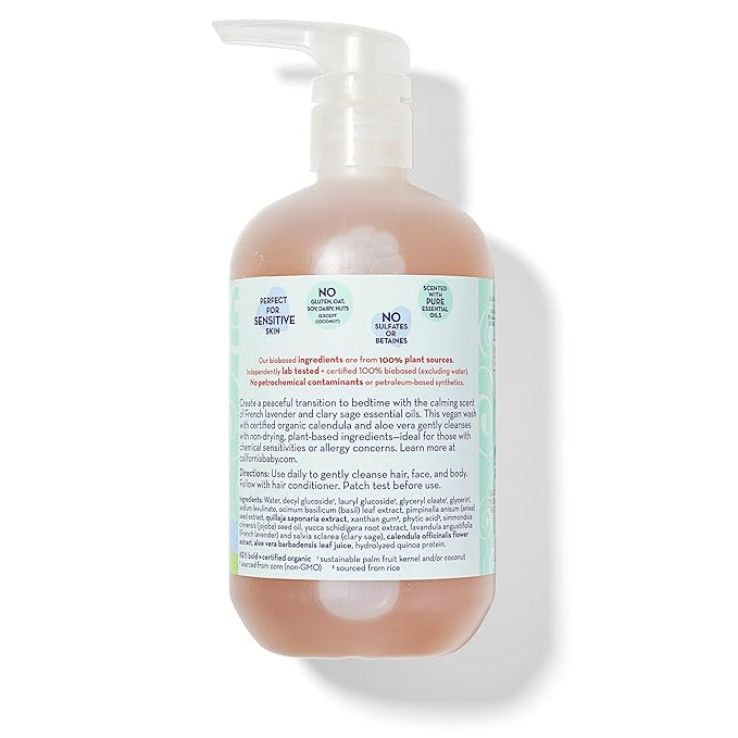 California Baby Calming Baby Shampoo + Baby Wash | 100% Plant-Based | Lavender Body Wash For Sensitive Skin | Hypoallergenic | 562 mL / 19 oz (2-Pack)
