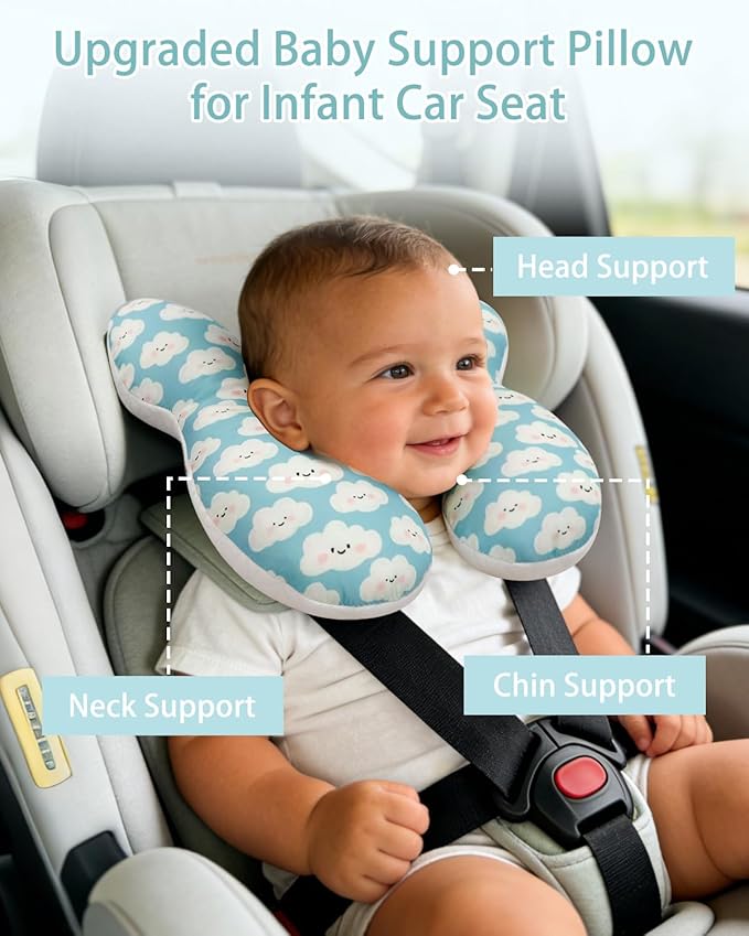 KAKIBLIN Baby Travel Pillow, Baby Neck Pillow for Car Seat, U-Shaped Head and Neck Support for Stroller Pushchair, Soft Cooling Breathable Infant Head Pillow for Newborn Toddler