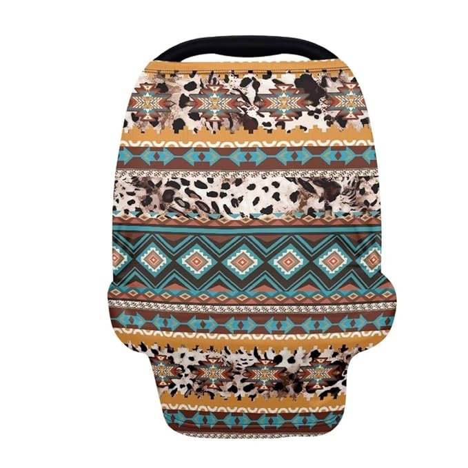 Coldinair Tribal Aztec Cow Stretchy Baby Car Seat Covers for Boys Girls,Soft and Comfortable,Multiuse for Nursing Breastfeeding Covers,Shopping Cart/High Chair/Stroller Covers,Scarff