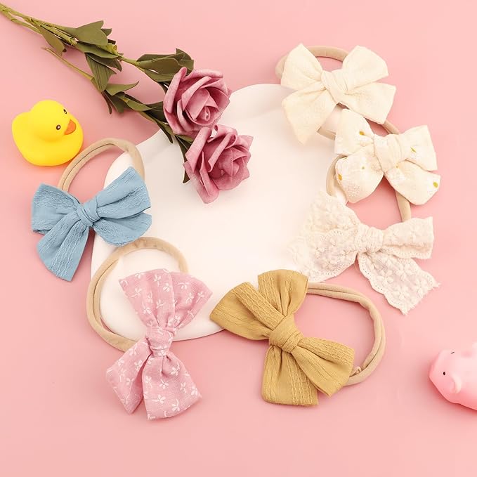 AQOKKA Baby Girl Headbands with Bows Soft Nylon Newborn Toddler Hairbands Handmade Baby Hair Accessories for Infant Girls Kids