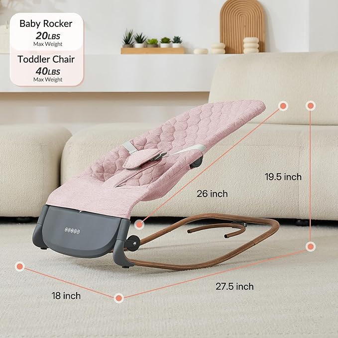 VaVaSoo Electric Baby Rocker - Infants to Toddlers Chair (Up to 40 lbs) Battery-Powered Automatic Rocking Seat with Music, Timer, Multi-Speed Settings & Adjustable Positions