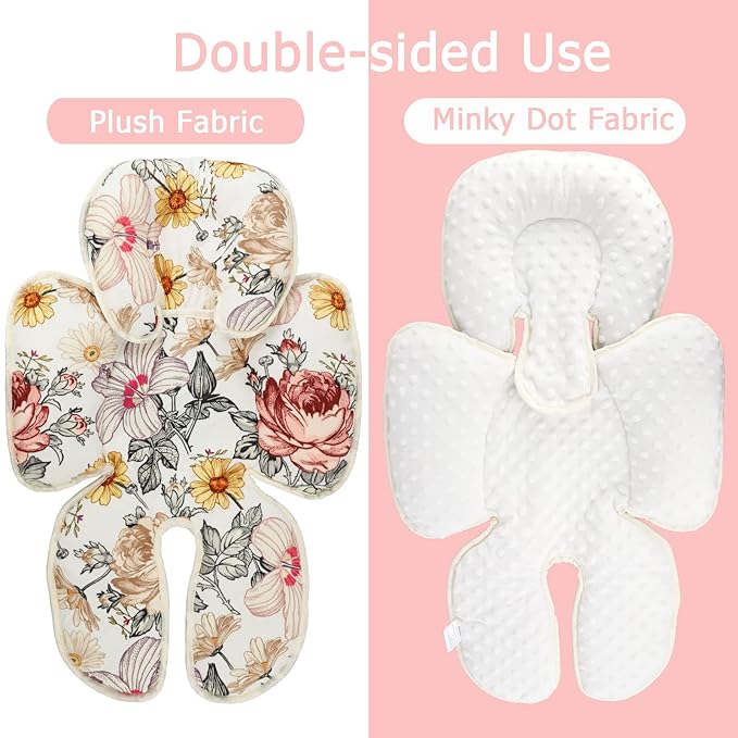Floral Baby Car Seat Head and Body Support,2-in-1 Reversible CarSeat Insert,Soft Cushion for Carseat, Stroller, Swing, Bouncer, Vintage Flowers