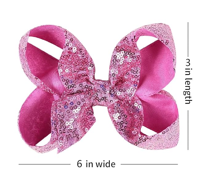 6 Inch Purple Sparkly Glitter Sequin Hair Bows for Girls Toddlers Kids Children Teenage (2PCS)