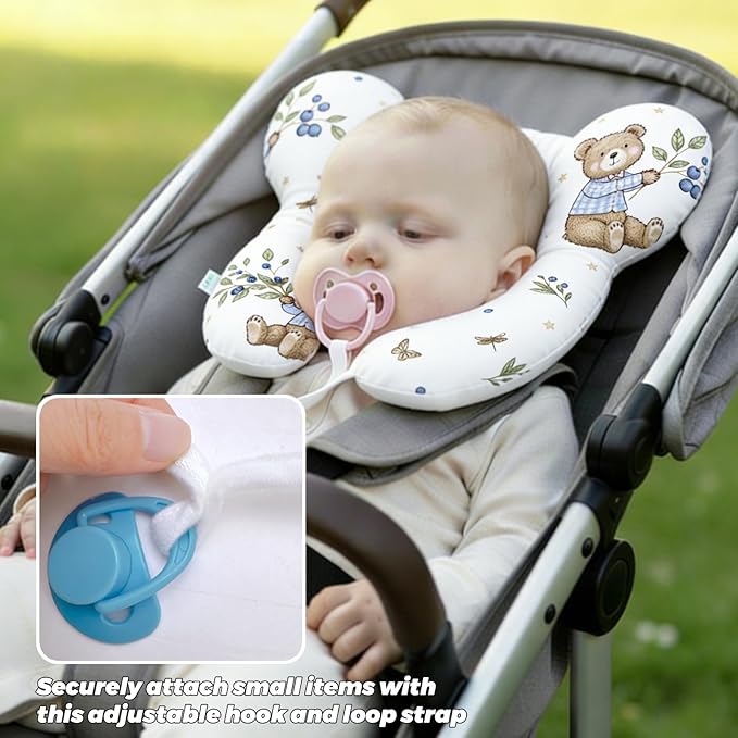 Baby Neck Pillow, U-Shape Pillow for Car Seat and Stroller, Lightweight Comfort Pillow for Babies and Toddlers (Berry Bear)