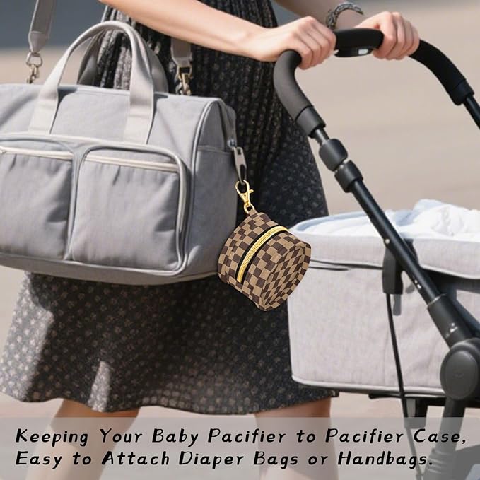 Western Checkerboard Print Pacifier Holder Case for Diaper Bag Portable Travel Pacifier Storage Case with Clip Newborn Baby Pouch for Baby Boys Girls Purse Outdoor