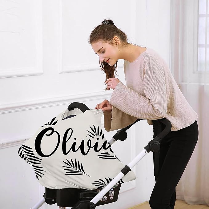 Custom Name Car Seat Canopy - Baby Car Seat Covers, Infant Stroller Cover, Black PatternCarseat Canopy Christmas Birthday Gifts for Girls and Boys