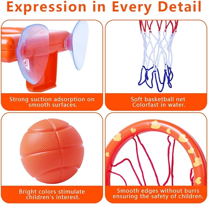 OBTANIM Bathtub Fun Basketball Hoop Balls Set Bathroom Shooting Game Toy for Toddler Kids Children Baby Bath Tub