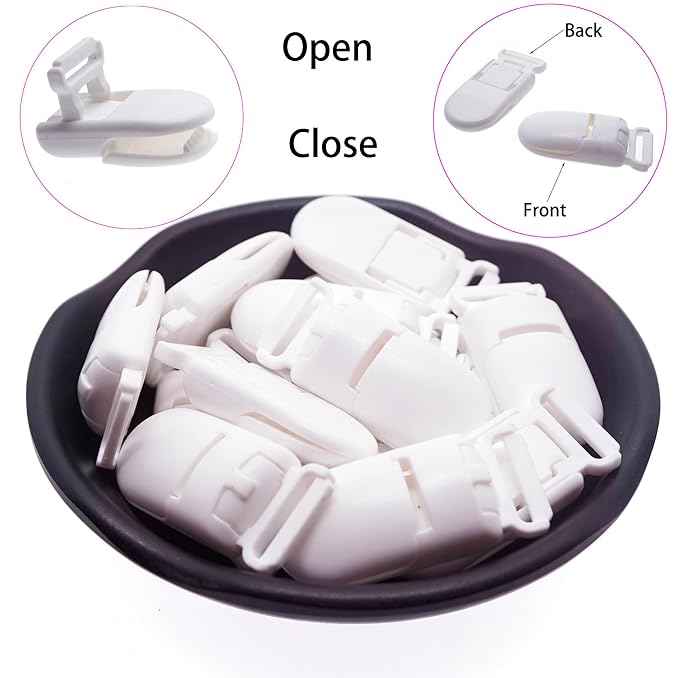 60Pcs/Pack Pacifier Clip Holder Plastic Mitten Binky Clip for DIY Personalized Dummy Clips Baby Blankets Bib Chain Holder White Color 15mm