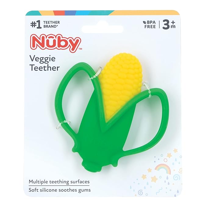 Nuby 2 Handle Silicone Fruit and Veggie Teether - 3+ Months, Assorted, 1pk