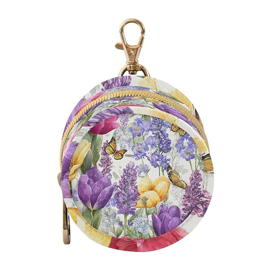 Pacifier Holder with Clip Pacifier Case for Diaper Bag Round Baby Pacifier Pouch Box Bag Portable Tulips Lavenders Purple Butterfly