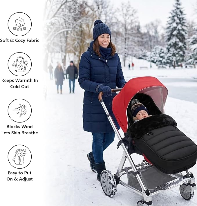Universal Stroller Footmuff for Baby, Winter Baby Stroller Bunting Bag, Warm Soft Ultra-fine Fleece Stroller Sleeping Bag for Cold Weather, Waterproof & Windproof, Footmuff Blanket Must Have