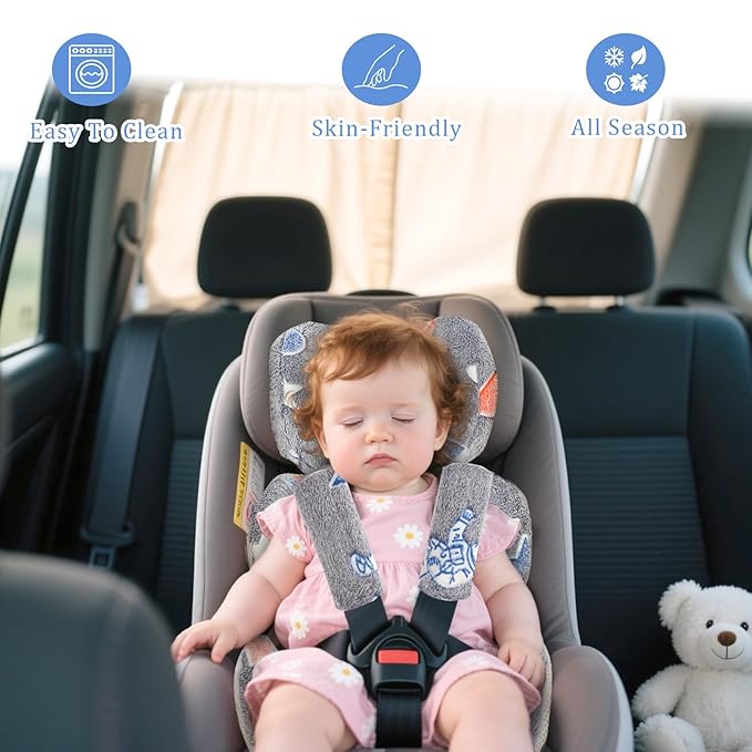 Infant Car Seat Insert Cushion, Baby Car Seat Head Body Support with 2 Extra Strap Paddings, Newborn Car Seat Insert for Baby Girls & Boys, Premature Carseat Cushion, Grey Rocket