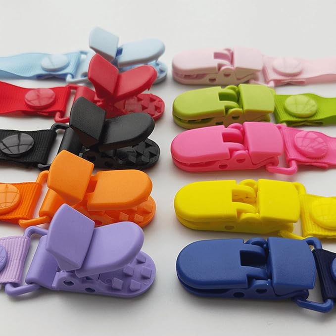 30-Pack Pacifier Clip Replacement Ends - BPA-Free Plastic Fasteners for DIY Baby Crafts, Sewing Bibs & Blankets Straps (3/4 Inch, Random Color)