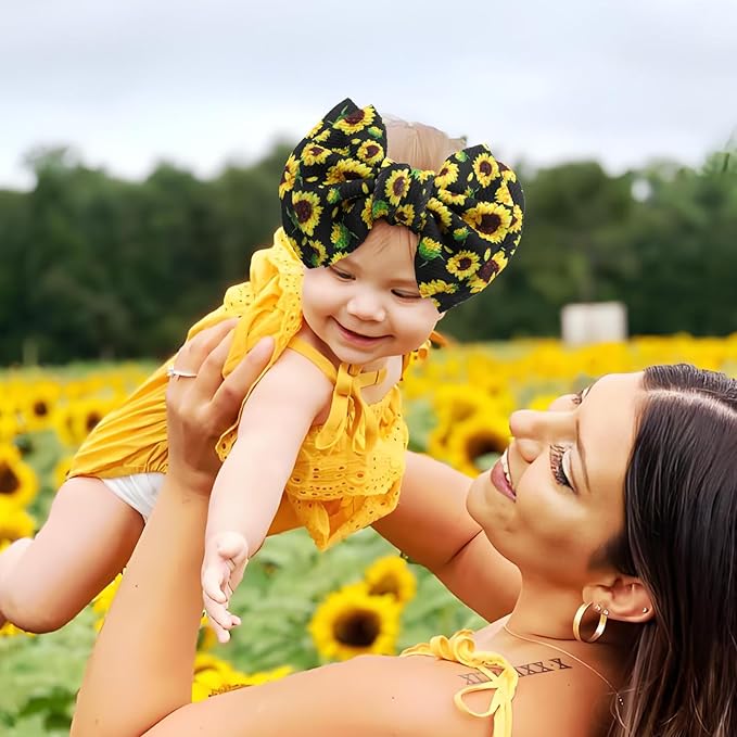 7’’ Yellow Bows for Baby Girls Sunflower Girl Headbands Baby Bow Summer Outfits Hair Accessories for Newborn Infant Toddler Clothes