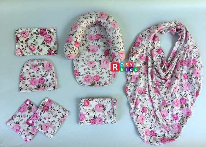 9pc Ultimate Set of Infant Car Seat Cover Canopy Headrest Blanket Hat Nursing Scarf, 25JE01