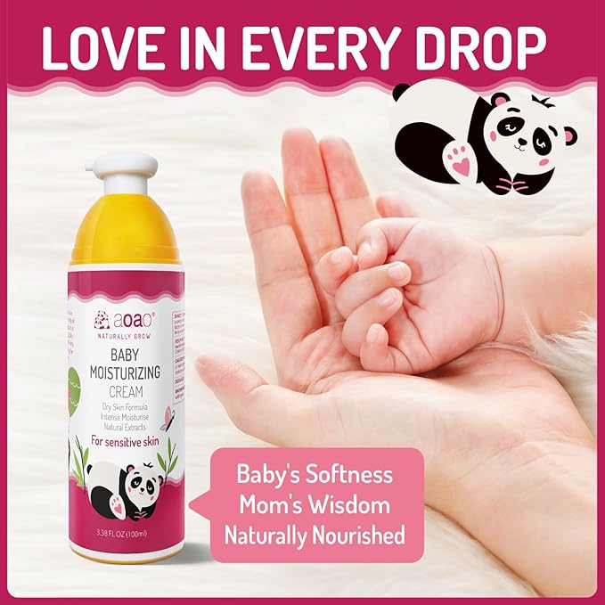 AOAO Baby Face Moisturizer, Gentle Baby Cream with Shea Butter, Chamomile, Lightweight, Hypoallergenic, Baby Moisturizing Cream for Newborns/Infants, Kids Face Lotion 100ml/3.38oz