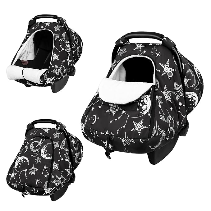 Winter Car Seat Cover Baby, GFU Warm Carseat Cover for Babies, Universal Infant Car Seat Canopy Waterproof, Cold Weather Shield Coats Black Star