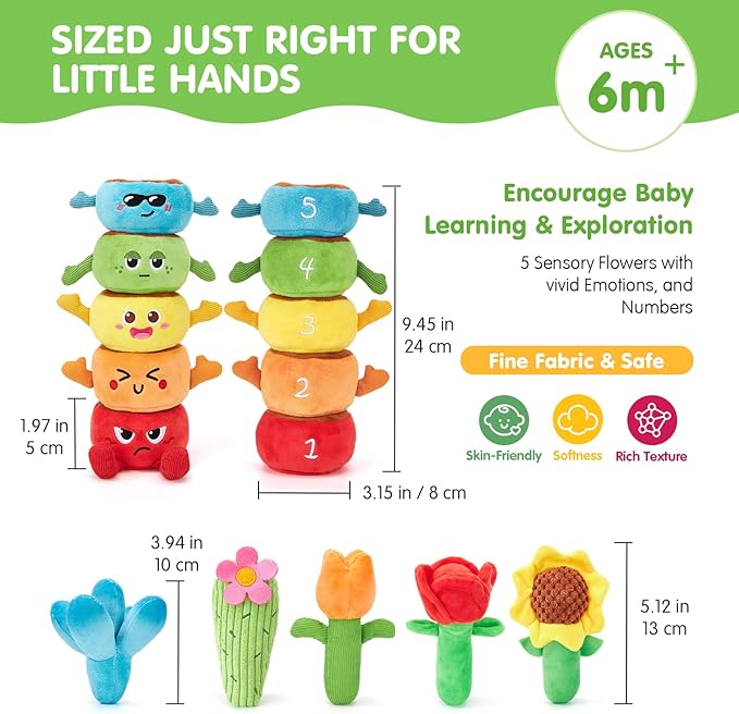 hahaland Montessori Toys for 1 Year Old, Plush Flower Garden Stacking & Sorting Toy for Toddlers 1-3, Color Matching Sensory Toy for Fine Motor Skills, Easter Basket Stuffers for Baby Boys Girls