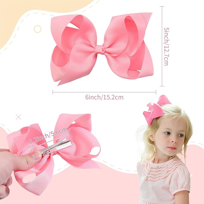 Oaoleer Hair Bows for Girls, 30 Colors 6 Inch Grosgrain Ribbon Hair Bows Clips Alligator Clips Barrettes Hair Accessories, Back to School, Party, Photography, Christmas, Travel