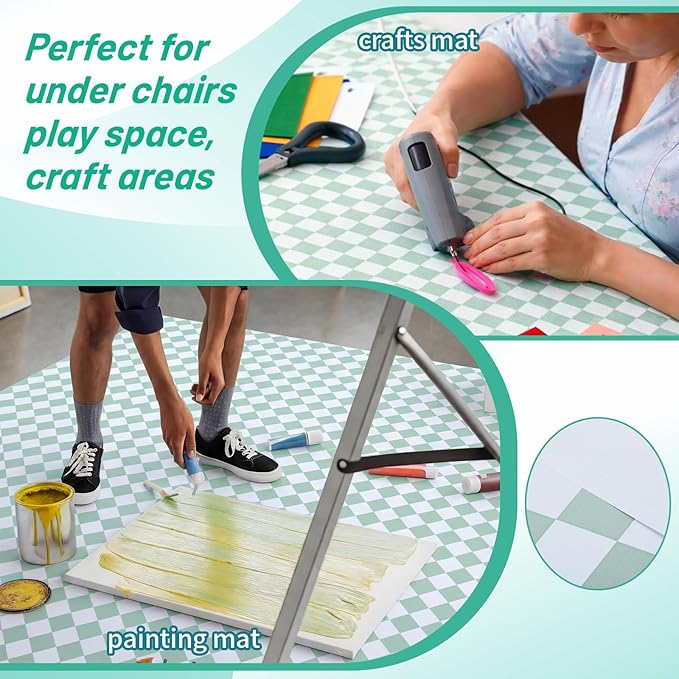 Drydiet 55x55 Inch Extra Large Craft & Painting Floor Mat - Waterproof Non-Slip PVC Art Rug, Floor Protector for Easel Painting Pottery Messy Projects, Washable Roll-up Spill Mat(Green, Argyle)