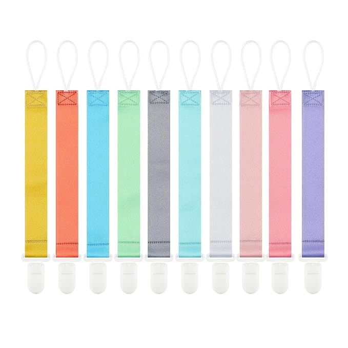 Neutral Solid Color Pacifier Clips, 10 Pack Binkie Paci Holder Clips