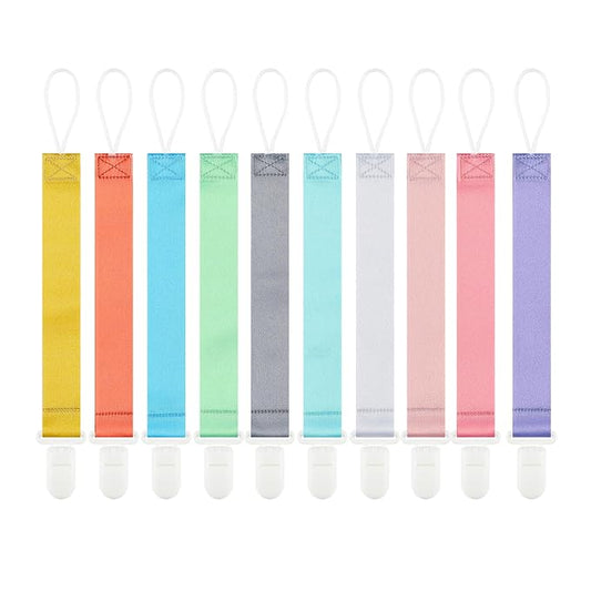 Neutral Solid Color Pacifier Clips, 10 Pack Binkie Paci Holder Clips