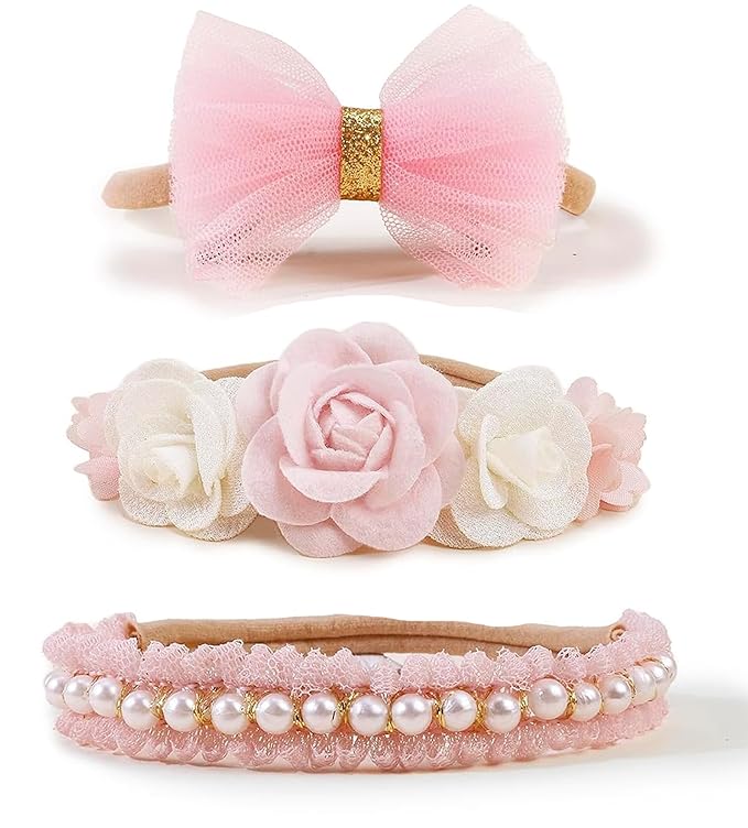 XuoAz Baby Girls Floral Headbands Set-Flower Crown Elastic Hairband for Newborn Toddler Hair Accessories (Pack of 10)