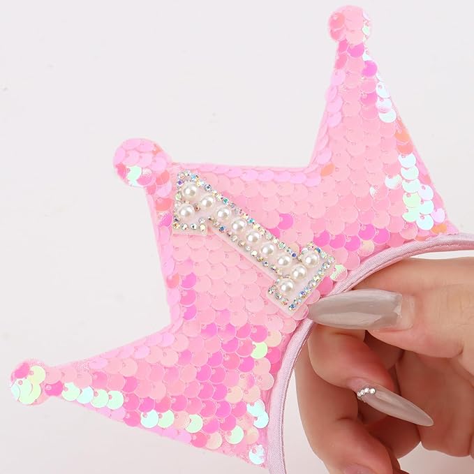 Pink Glitter 1st Birthday Girl Headband, Elastic Comfortable, Perfect for 1 Year Olds, Ideal Gift