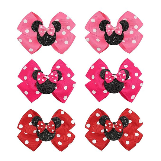 Ayesha Mouse Ears Hair Clips, 3 Inch Grosgrain Ribbon Mouse Bow Hair Clips for Girls, Hair Accessories for Baby Girls, Toddler Kids, Costume Birthday Party