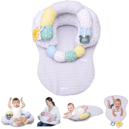 MIIMER 4-in-1 Tummy Time Baby Mat & Seated Support Cushion, Detachable Nursing Pillow with High, Firm, Large Area, Removable and Machine Washable Slipcovers, Baby Play Mat and Toys 0-24 Months