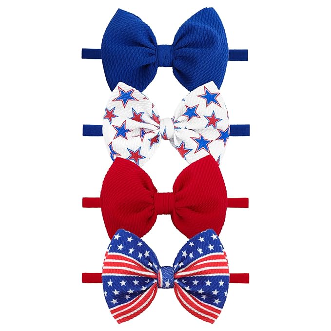 YanJie 4.5'' 4pcs 4th of July Baby Girl Bows Blue American Patriotic Headband Baby Red Hair Accessories Newborn Bows Toddler Girls Headband