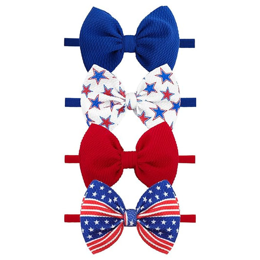 YanJie 4.5'' 4pcs 4th of July Baby Girl Bows Blue American Patriotic Headband Baby Red Hair Accessories Newborn Bows Toddler Girls Headband